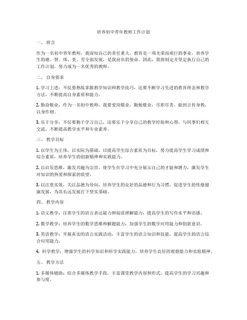培养初中青年教师工作计划