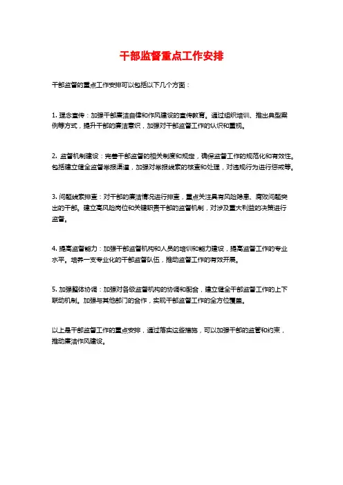 干部监督重点工作安排