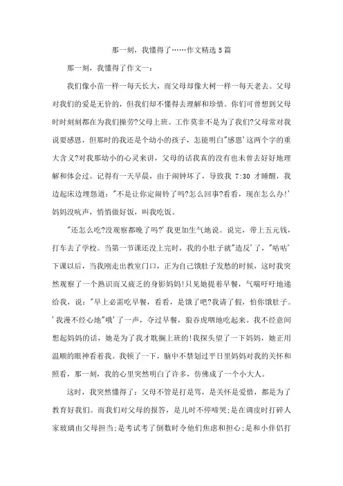 那一刻,我懂得了……作文精选5篇