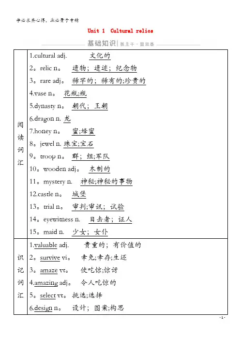 2021版高考英语一轮复习 Unit 1 Cultural relics导学案 2