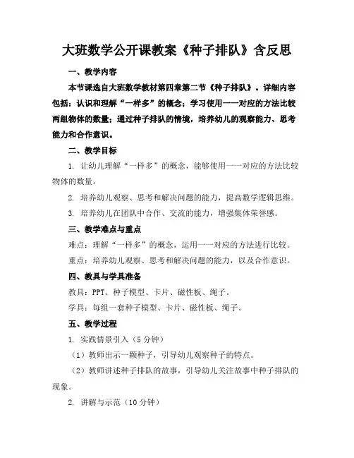 大班数学公开课教案《种子排队》含反思