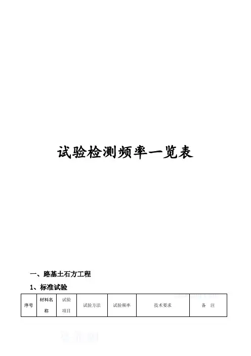 公路试验检测频率一览表90651