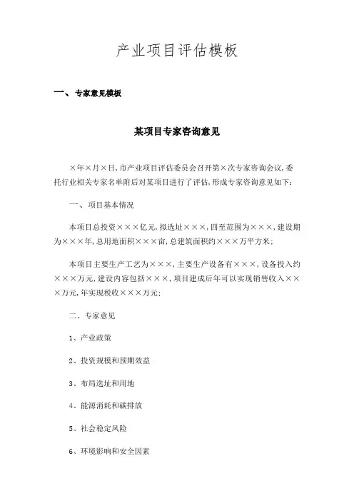 产业项目评估评审意见协议