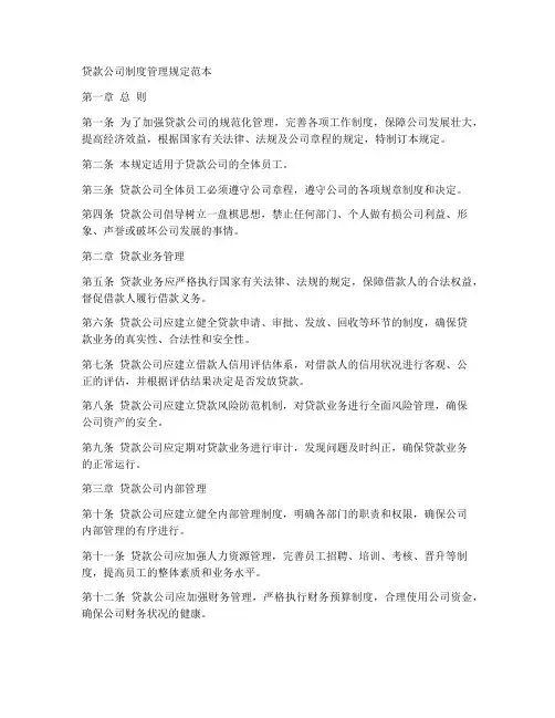 贷款公司制度管理规定范本