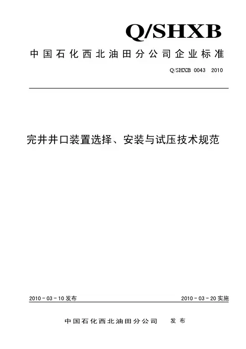 Q-SHXB 0043-2010 完井井口装置选择、安装与试压技术规范
