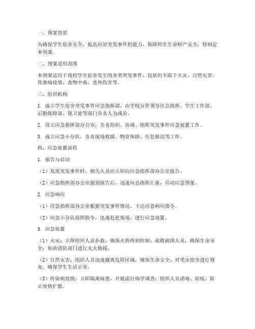 学生宿舍突发事件应急预案