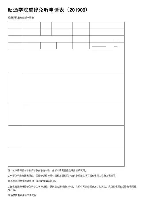 昭通学院重修免听申请表（201909）
