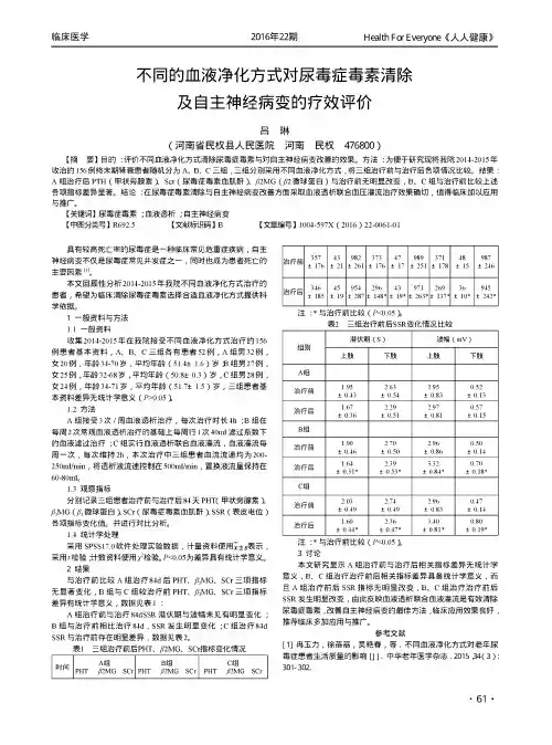 不同的血液净化方式对尿毒症毒素清除及自主神经病变的疗效评价