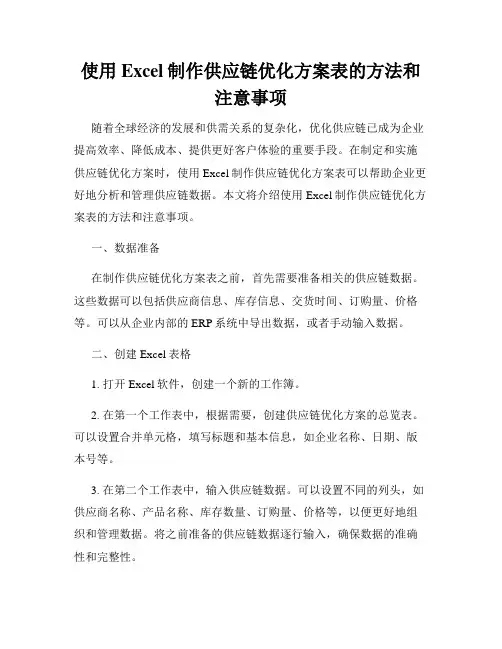 使用Excel制作供应链优化方案表的方法和注意事项