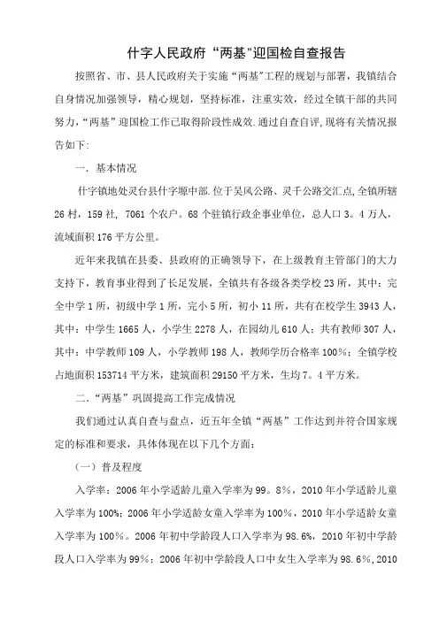 什字镇两基迎国检汇报材料