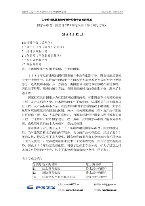 关于给排水国家标准设计图集号调整的情况