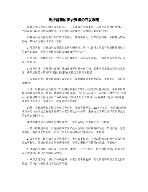 浅析新疆油页岩资源的开发利用