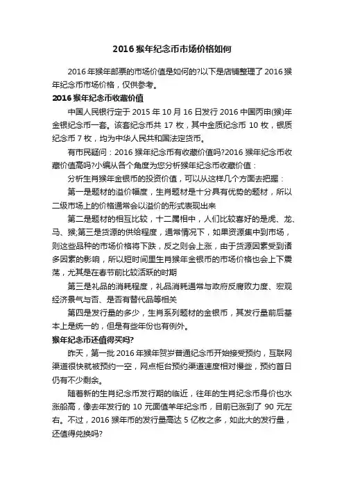 2016猴年纪念币市场价格如何