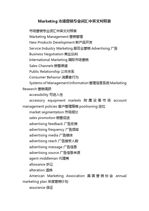 Marketing市场营销专业词汇中英文对照表