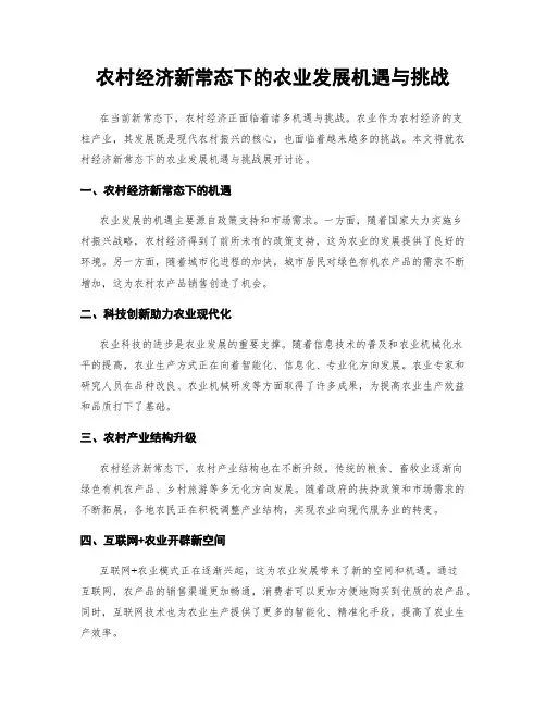 农村经济新常态下的农业发展机遇与挑战