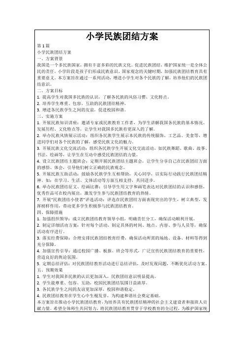 小学民族团结方案