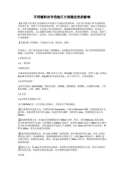 不同辅料对辛伐他汀片剂稳定性的影响