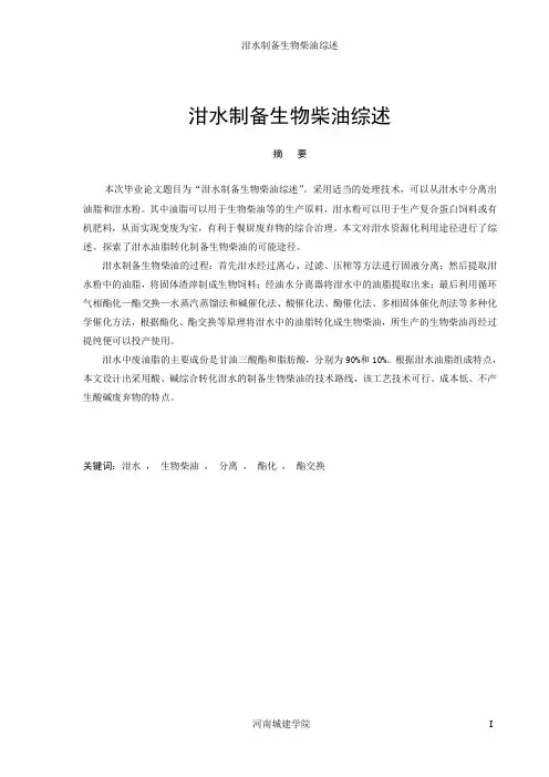 泔水制备生物柴油综述.