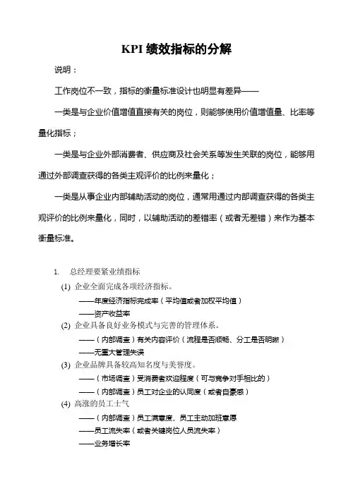 KPI绩效指标的分解