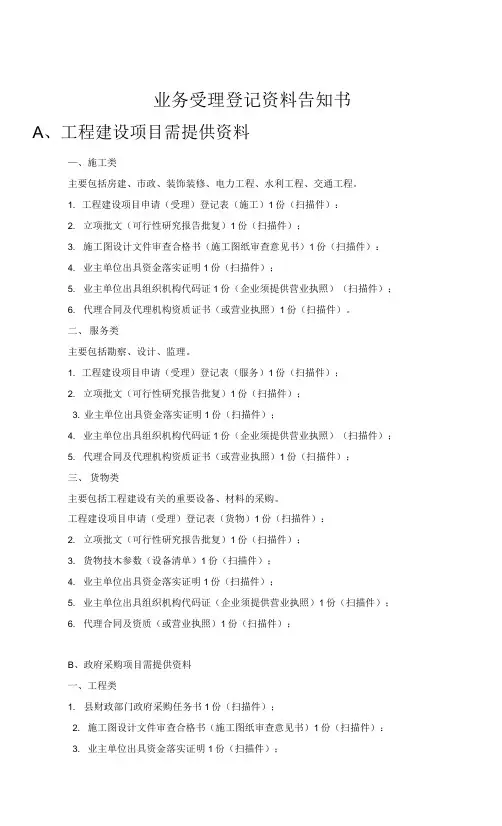 业务受理登记资料告知书