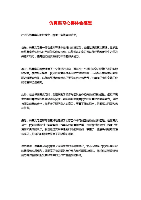 仿真实习心得体会感想