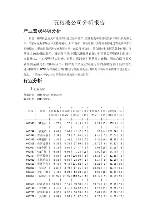 五粮液公司分析报告