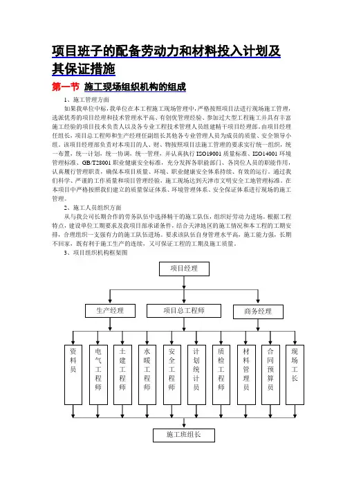 项目班子的配备劳动力和材料投入计划及其保证措施
