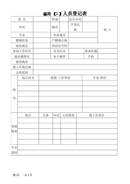 招聘人员登记表填写模板