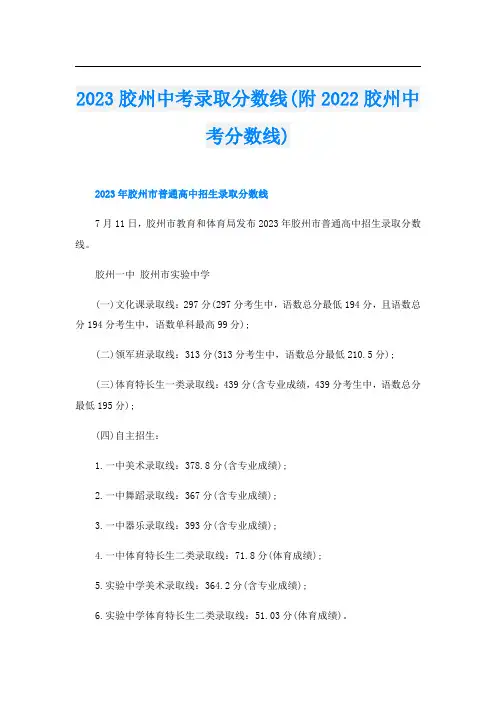 2023胶州中考录取分数线(附胶州中考分数线)