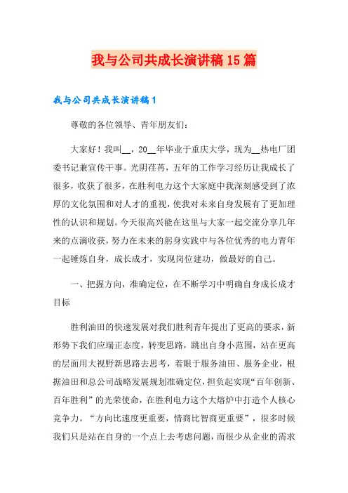 我与公司共成长演讲稿15篇(精选)