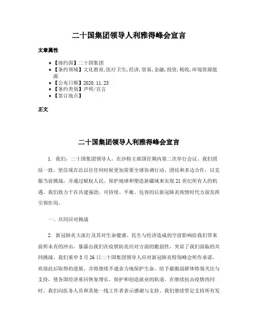 二十国集团领导人利雅得峰会宣言