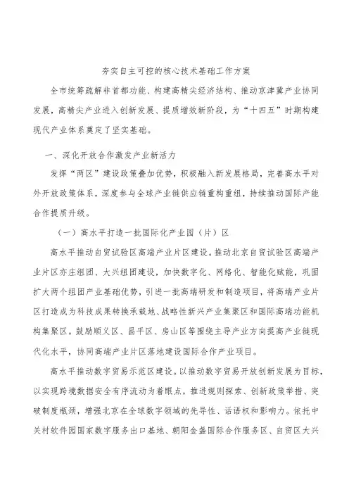 夯实自主可控的核心技术基础工作方案