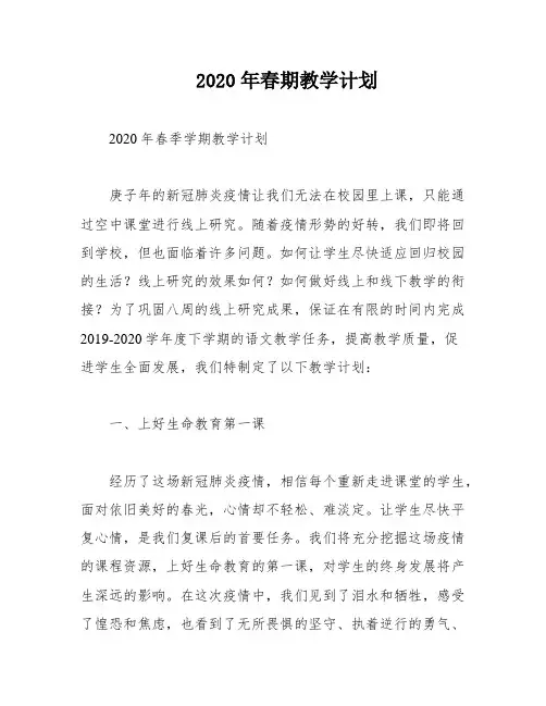 2020年春期教学计划