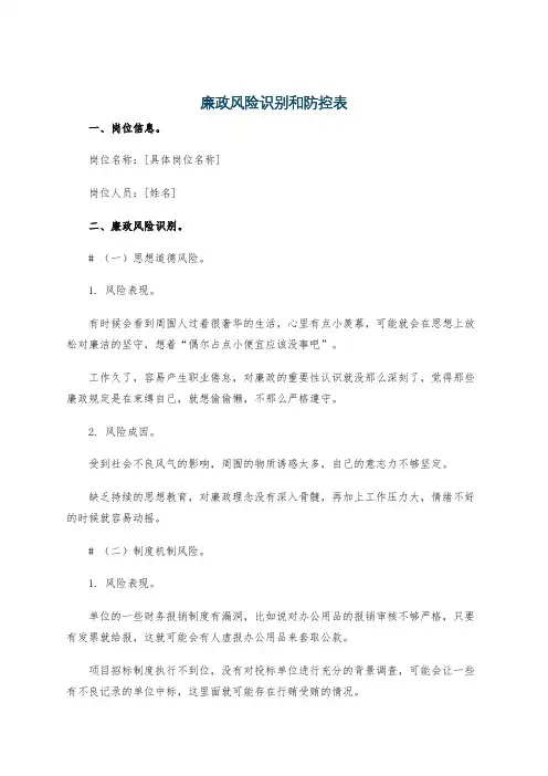 廉政风险识别和防控表