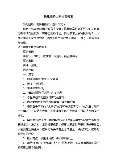 幼儿园的大班拼音教案（通用5篇）