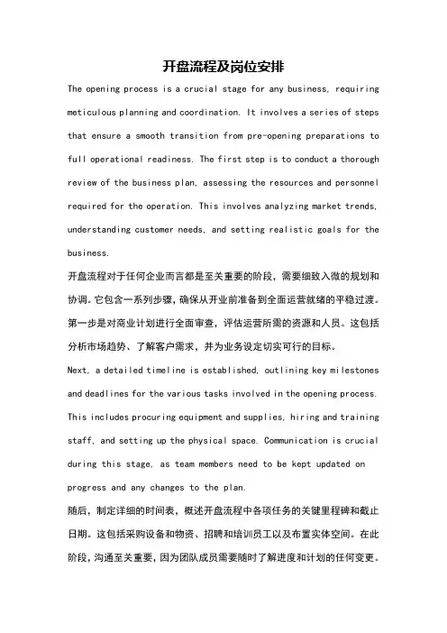 开盘流程及岗位安排