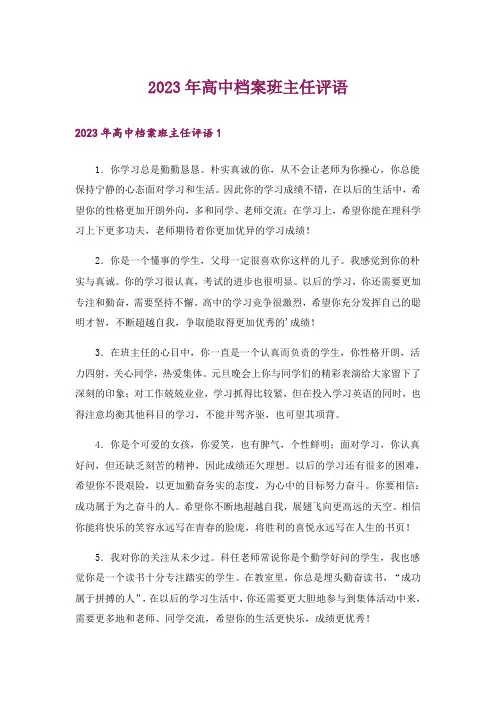 2023年高中档案班主任评语