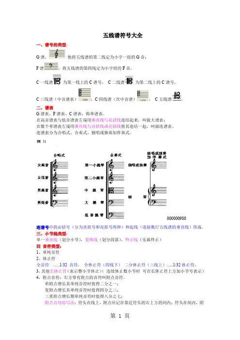 五线谱：速度、力度、表情记号、音乐术语、作品编号精品文档24页