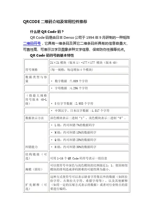 QRCODE二维码介绍及常用控件推荐