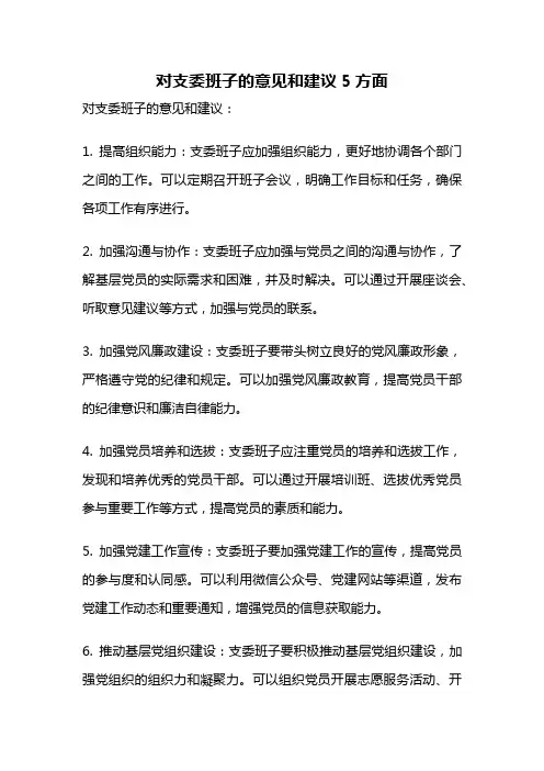 对支委班子的意见和建议5方面