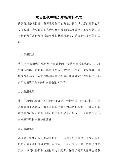 项目部优秀班组申报材料范文