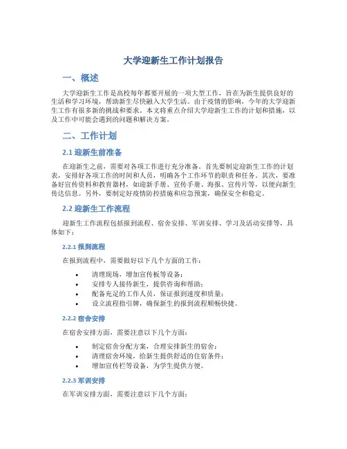 大学迎新生工作计划报告