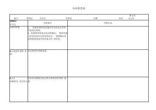 iso9001：2015版管理层内审检查表