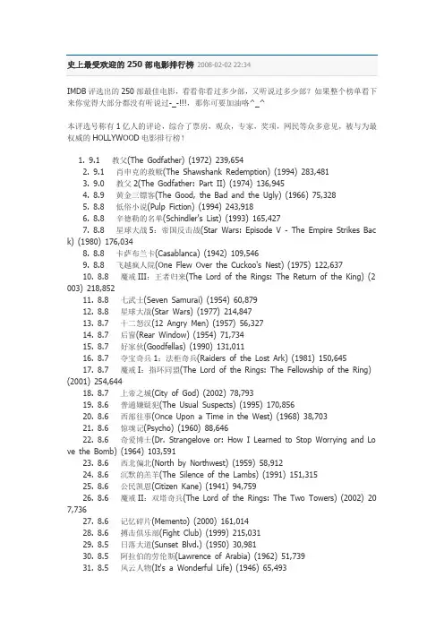 史上最受欢迎的250部电影排行榜 2008