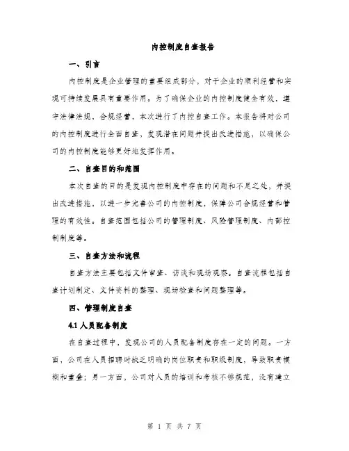 内控制度自查报告（2篇）