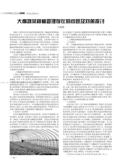 大棚蔬菜种植管理存在的问题及对策探讨