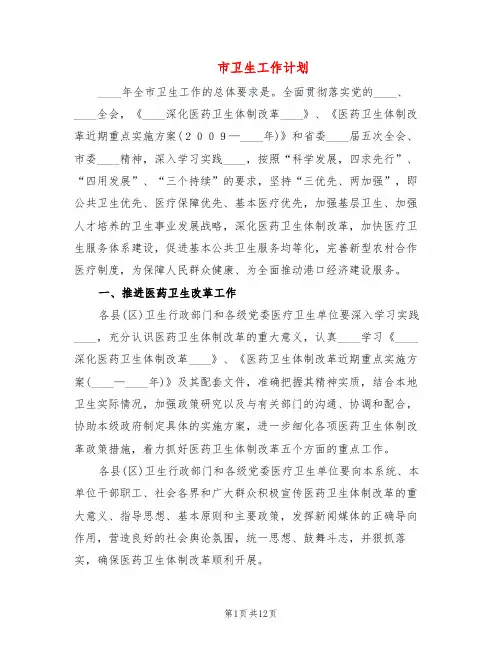 市卫生工作计划(2篇)
