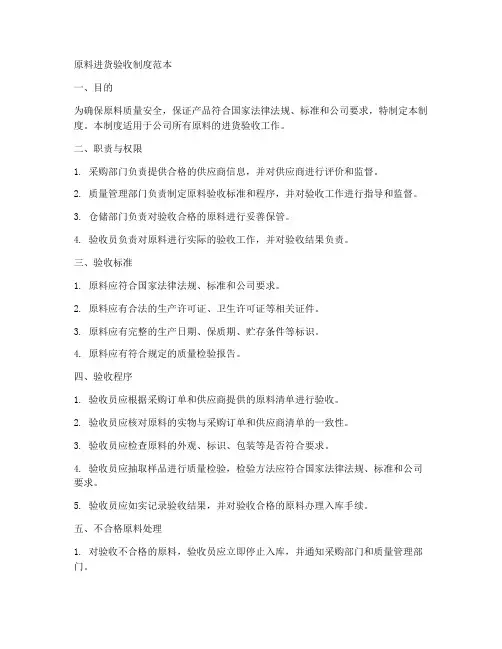 原料进货验收制度范本模板