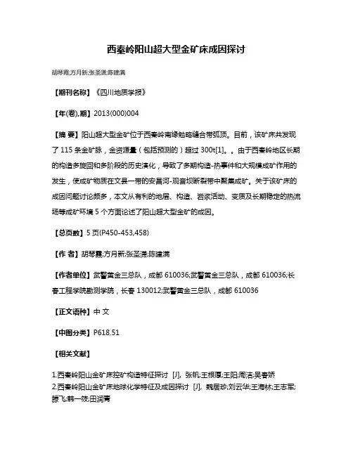 西秦岭阳山超大型金矿床成因探讨