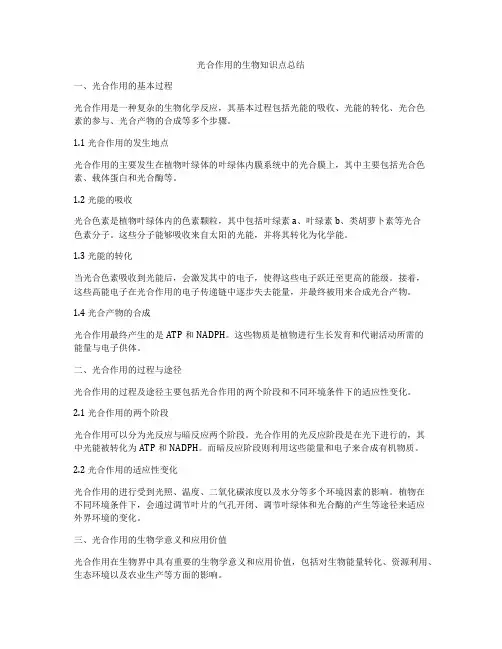 光合作用的生物知识点总结